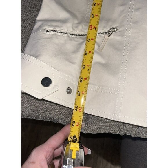 Lafayette 148 New York Cairo Cream Color Full Zip Polyamide Moto Jacket size 12 - Picture 10 of 12